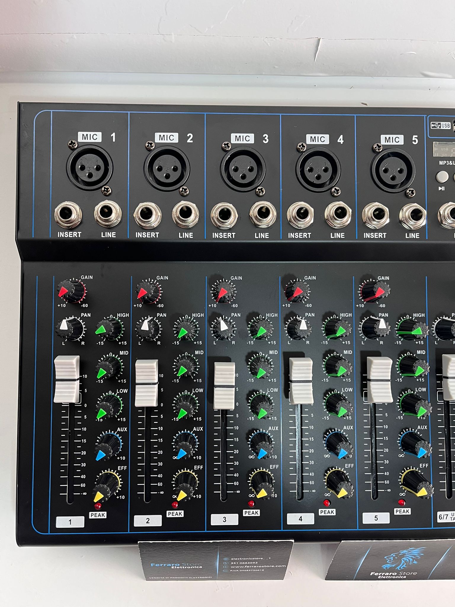 Mixer Audio 7 Canali - Professionale, USB, Bluetooth, DJ, Karaoke, Echo Live, 2x Microfoni in OMAGGIO