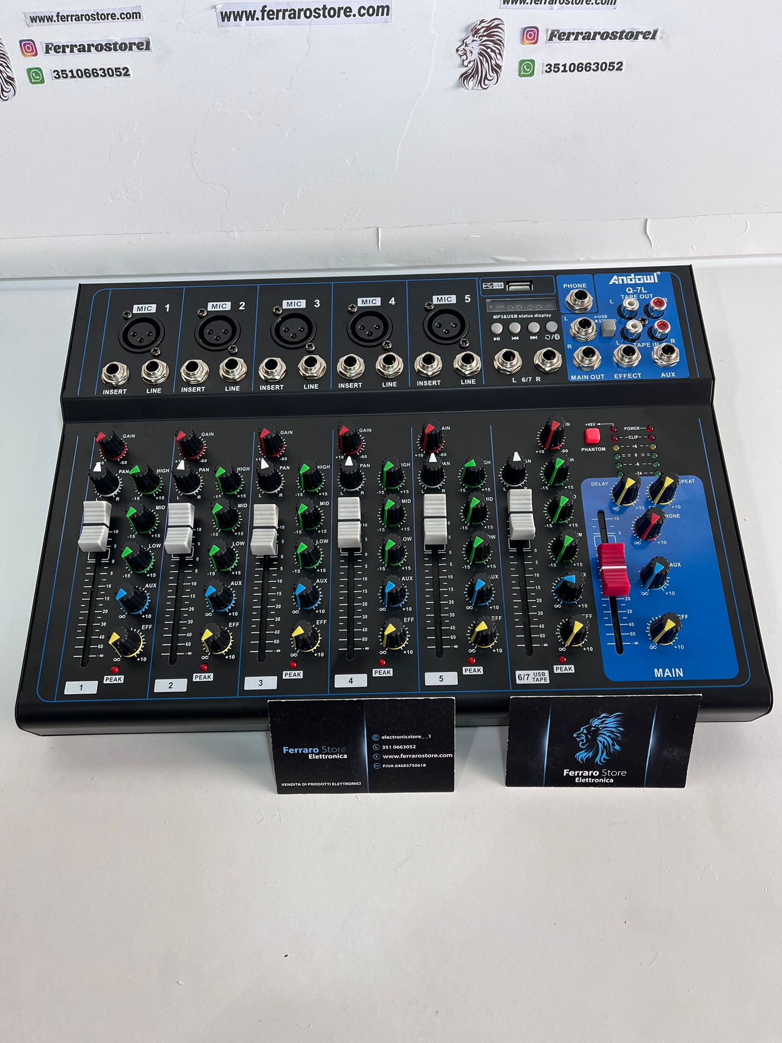 Mixer Audio 7 Canali - Professionale, USB, Bluetooth, DJ, Karaoke, Echo Live, 2x Microfoni in OMAGGIO