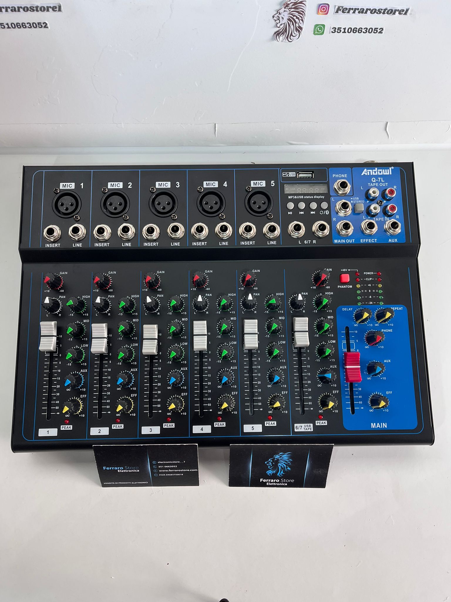 Mixer Audio 7 Canali - Professionale, USB, Bluetooth, DJ, Karaoke, Echo Live, 2x Microfoni in OMAGGIO