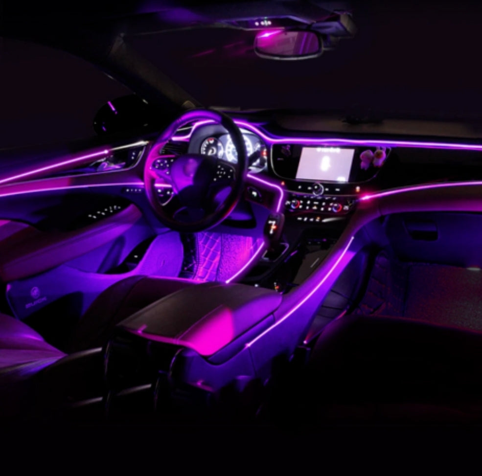 Luci LED Ambiente AUTO - Ambient Light, Comando App, in Fibra ottica 6M, RGB, Comando Musicale, Universale, 12V.