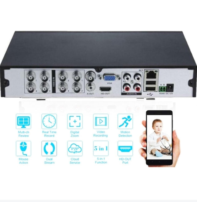 Kit Videosorveglianza 8x Telecamere [Filo] - AHD, 24 led, 2 MPX, DVR, h.264 CCTV, Mouse, Kit Completo