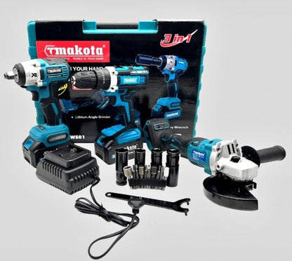 Kit Valigia Lavoro 3 in 1 Professionale - Trapano avvitatore, Flex smerigliatrice, avvitatore ad impulsi.