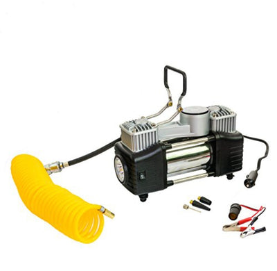 Compressore ad Aria Portatile, Auto, Bici, Moto, Manometro, Doppio Pistone con Manometro, 85L/min, Borsa