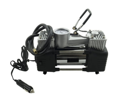 Compressore ad Aria Portatile, Auto, Bici, Moto, Manometro, Doppio Pistone con Manometro, 85L/min, Borsa