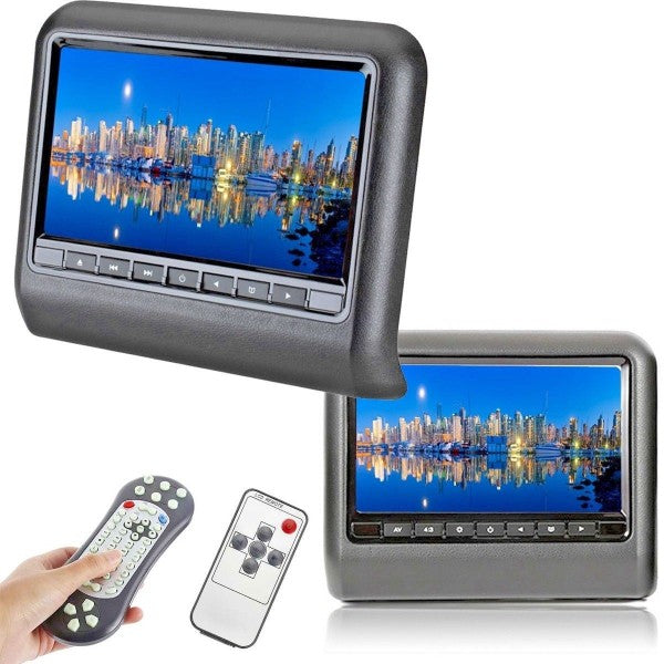 Pair of Universal Headrest Monitors - 9" Inch Display, Car, DVD/CD, USB, AV, Universal Game