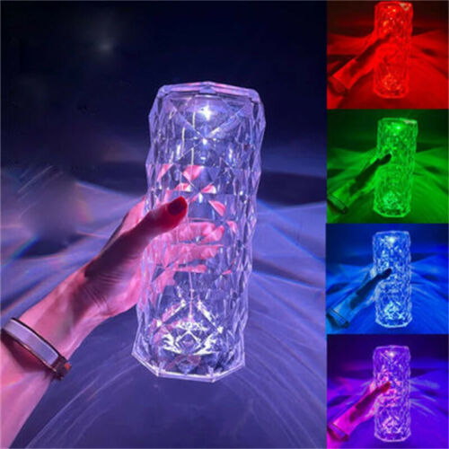 Crystal Lamp - Diamond Table Lamp, 16 Colors, Touch Lamp, RGB/USB Night Light, Romantic Pink, for Bedroom, Dinner Decoration