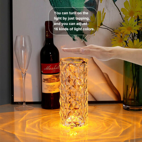 Crystal Lamp - Diamond Table Lamp, 16 Colors, Touch Lamp, RGB/USB Night Light, Romantic Pink, for Bedroom, Dinner Decoration