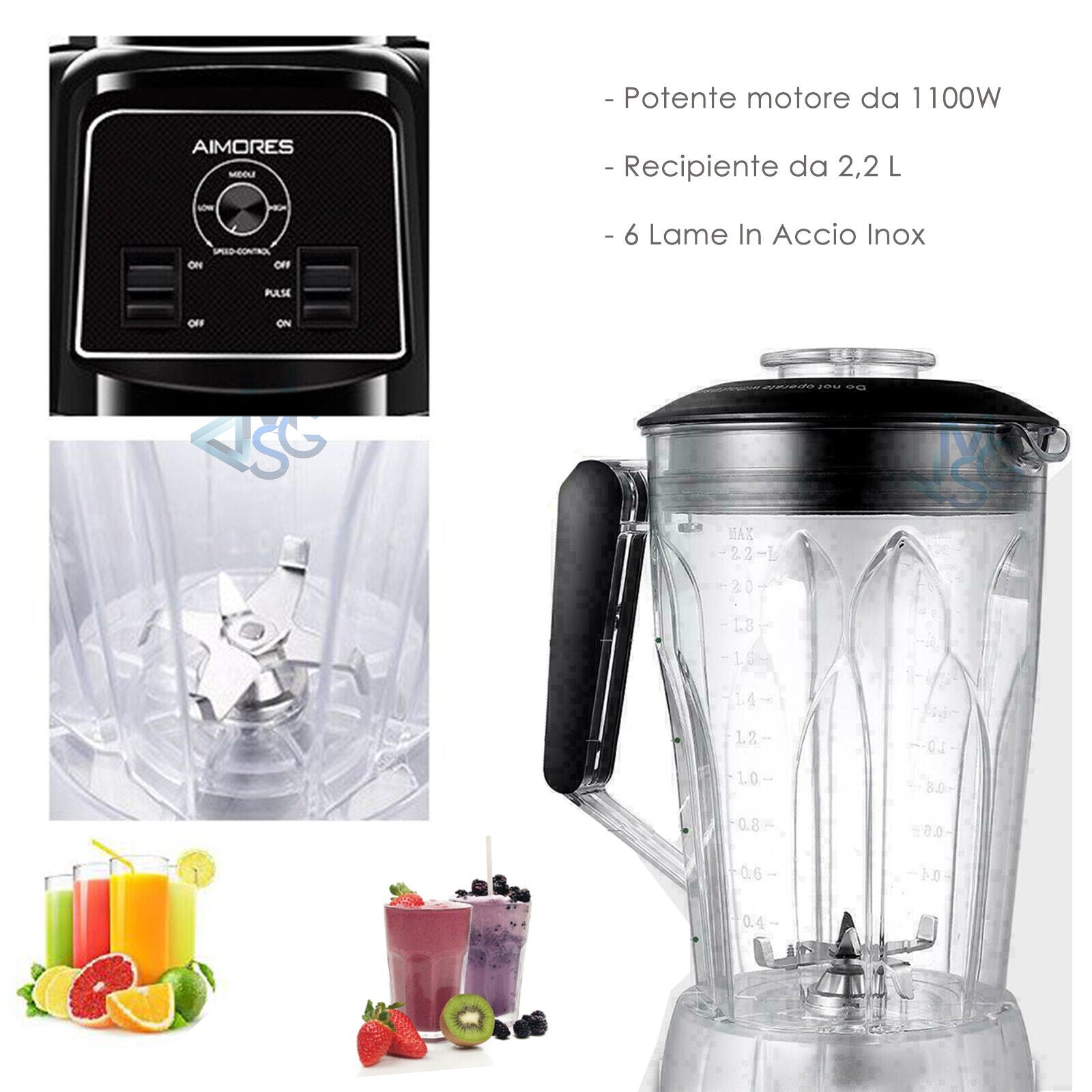 Frullatore Mixer - Elettrico da Cucina 1100w, Frullato Ghiaccio, Spremiagrumi, Cibo